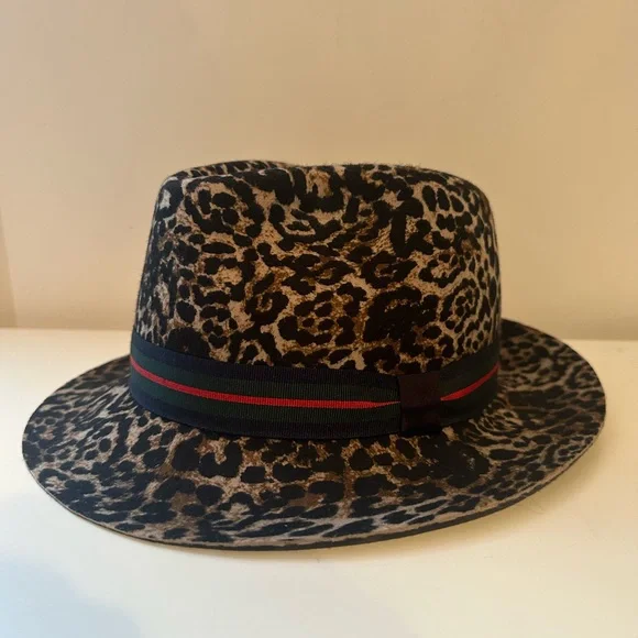 Grevi leopard Wool felt fedora Hat Women’s OS Made In Italy